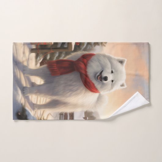 Samoyed Hond in Sneeuw Kerstmis Bad Handdoek (Handdoek)