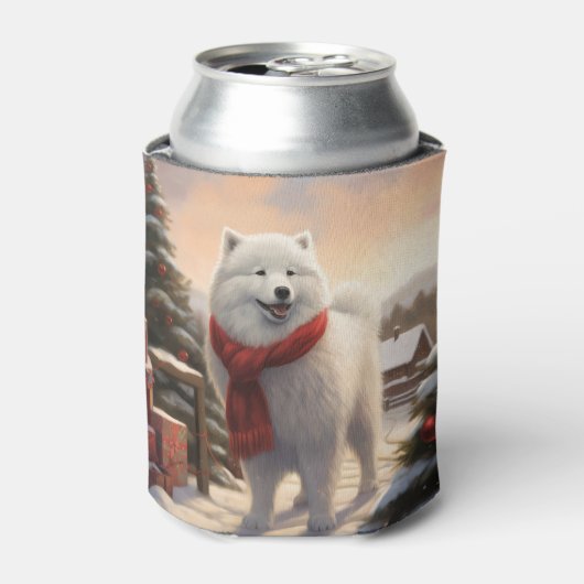 Samoyed Hond in Sneeuw Kerstmis Blikjeskoeler (Blikje Voorkant)