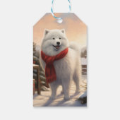 Samoyed Hond in Sneeuw Kerstmis Cadeaulabel (Achterkant)