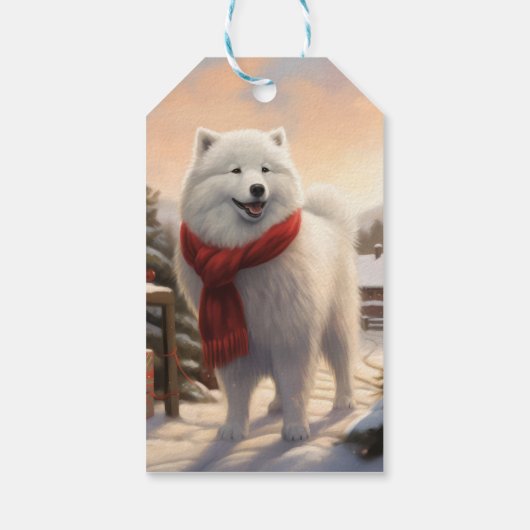 Samoyed Hond in Sneeuw Kerstmis Cadeaulabel (Achterkant)