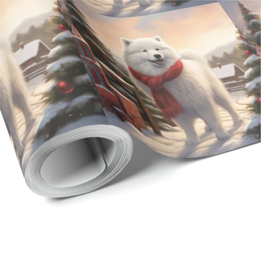 Samoyed Hond in Sneeuw Kerstmis Cadeaupapier (Rol Hoek)