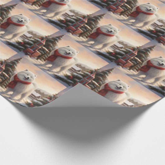 Samoyed Hond in Sneeuw Kerstmis Cadeaupapier (Hoek)