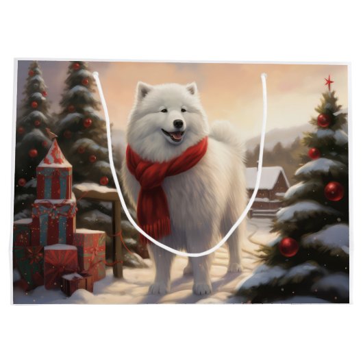 Samoyed Hond in Sneeuw Kerstmis Groot Cadeauzakje (Achterkant)