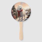 Samoyed Hond in Sneeuw Kerstmis Handwaaier (Achterkant)