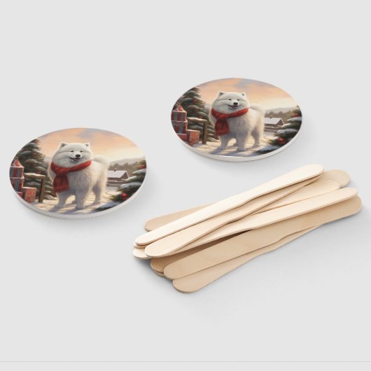 Samoyed Hond in Sneeuw Kerstmis Handwaaier (Niet-gemonteerd)