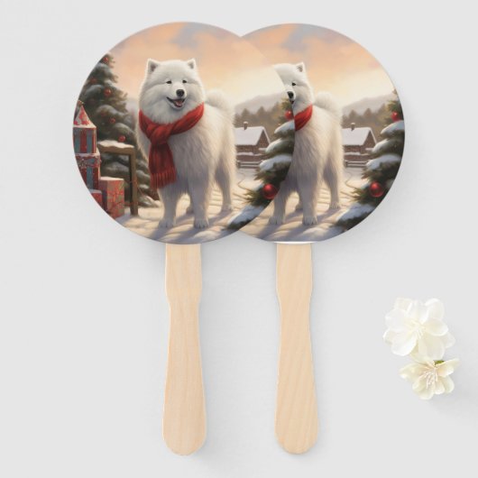 Samoyed Hond in Sneeuw Kerstmis Handwaaier (Voorkant en achterkant)