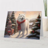 Samoyed Hond in Sneeuw Kerstmis Kaart (Voorkant)