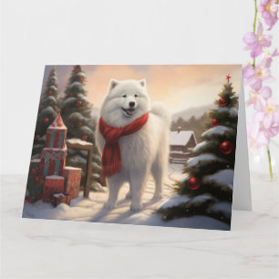 Samoyed Hond in Sneeuw Kerstmis Kaart