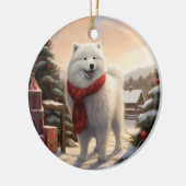 Samoyed Hond in Sneeuw Kerstmis Keramisch Ornament (Links)