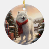 Samoyed Hond in Sneeuw Kerstmis Keramisch Ornament (Achterkant)