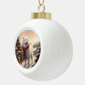 Samoyed Hond in Sneeuw Kerstmis Keramische Bal Ornament (Rechts)
