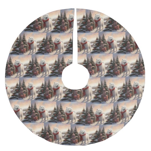 Samoyed Hond in Sneeuw Kerstmis Kerstboom Rok (Voorkant)