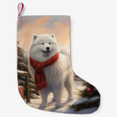 Samoyed Hond in Sneeuw Kerstmis Kleine Kerstsok (Voorkant)