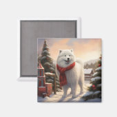 Samoyed Hond in Sneeuw Kerstmis Magneet (Voorkant / Achterkant)