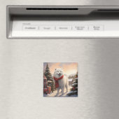 Samoyed Hond in Sneeuw Kerstmis Magneet (Insitu (Vaatwasser))
