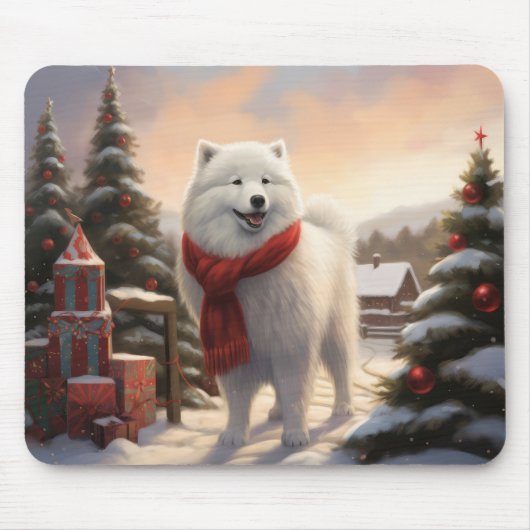 Samoyed Hond in Sneeuw Kerstmis Muismat (Voorkant)