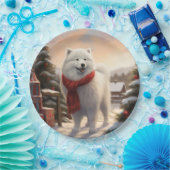 Samoyed Hond in Sneeuw Kerstmis Papieren Bordje (Feest)