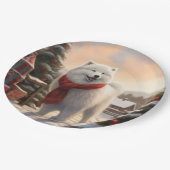 Samoyed Hond in Sneeuw Kerstmis Papieren Bordje (Gekanteld)