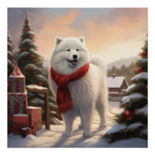 Samoyed Hond in Sneeuw Kerstmis Perfect Poster