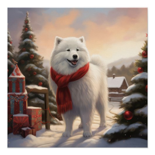 Samoyed hond in Sneeuw Kerstmis Perfect Poster (Voorkant)