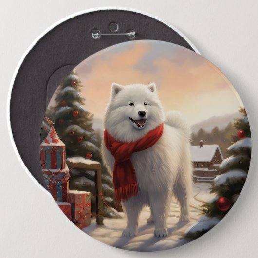 Samoyed Hond in Sneeuw Kerstmis Ronde Button 6,0 Cm (Voorkant /achterkant)