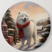 Samoyed Hond in Sneeuw Kerstmis Ronde Button 6,0 Cm (Voorkant)