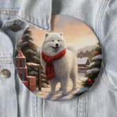 Samoyed Hond in Sneeuw Kerstmis Ronde Button 6,0 Cm (In situ)