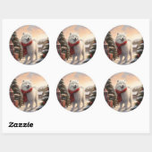 Samoyed Hond in Sneeuw Kerstmis Ronde Sticker (Vel)