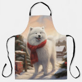Samoyed Hond in Sneeuw Kerstmis Schort (Voorkant)