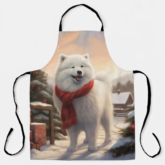 Samoyed Hond in Sneeuw Kerstmis Schort (Voorkant)