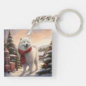 Samoyed Hond in Sneeuw Kerstmis Sleutelhanger (Achterkant)
