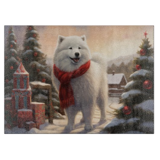 Samoyed Hond in Sneeuw Kerstmis Snijplank (Voorkant)