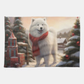 Samoyed Hond in Sneeuw Kerstmis Theedoek (Horizontaal)