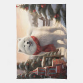 Samoyed Hond in Sneeuw Kerstmis Theedoek (Verticaal)