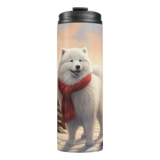 Samoyed Hond in Sneeuw Kerstmis Thermosbeker (Voorkant)