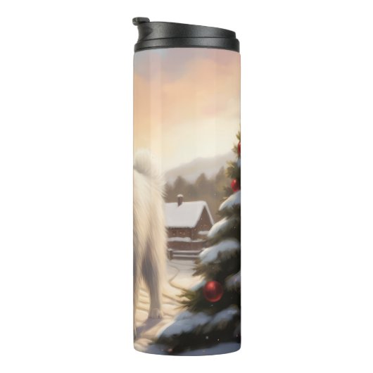 Samoyed Hond in Sneeuw Kerstmis Thermosbeker (Geroteerd rechts)