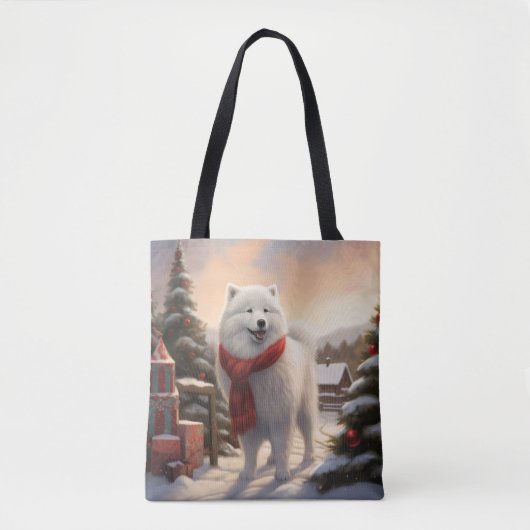 Samoyed Hond in Sneeuw Kerstmis Tote Bag (Voorkant)