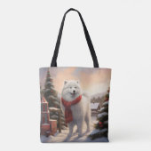 Samoyed Hond in Sneeuw Kerstmis Tote Bag (Achterkant)