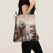 Samoyed Hond in Sneeuw Kerstmis Tote Bag (Dichtbij)