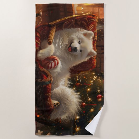 Samoyed Hond Kerst Feestelijk Strandlaken (Voorkant)