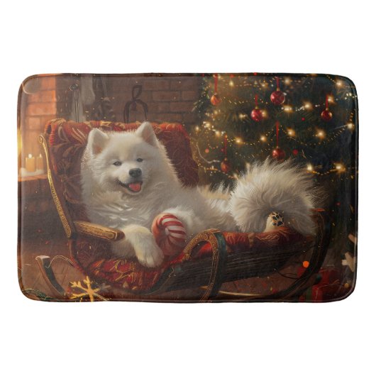 Samoyed Hond Kerstfeest Badmat (Voorkant)