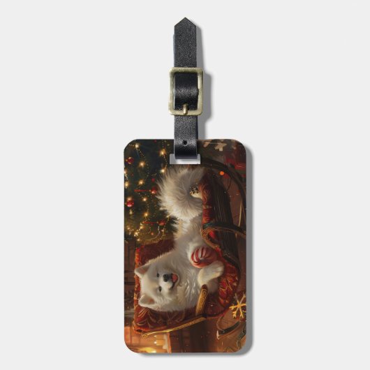 Samoyed Hond Kerstfeest Bagagelabel (Voorkant verticaal)