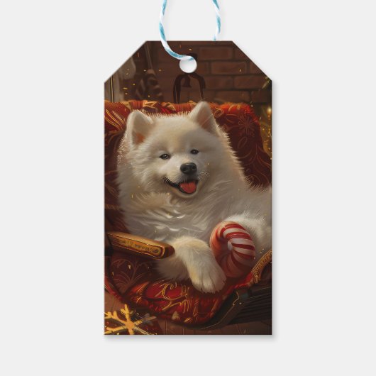 Samoyed Hond Kerstfeest Cadeaulabel (Voorkant)