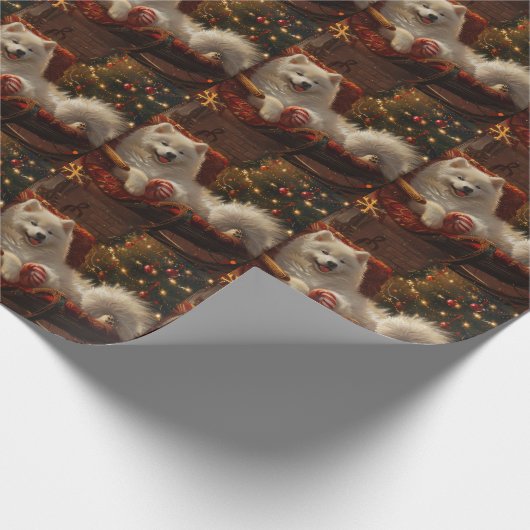 Samoyed Hond Kerstfeest Cadeaupapier (Hoek)