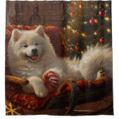 Samoyed Hond Kerstfeest Douchegordijn (Voorkant)