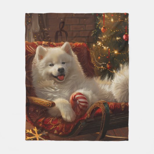 Samoyed Hond Kerstfeest Fleece Deken (Voorkant)