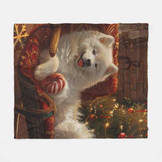 Samoyed Hond Kerstfeest Fleece Deken (Voorkant (Horizontaal))