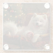 Samoyed Hond Kerstfeest Glazen Onderzetter (Achterkant)