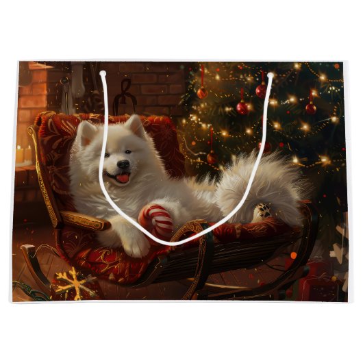 Samoyed Hond Kerstfeest Groot Cadeauzakje (Voorkant)
