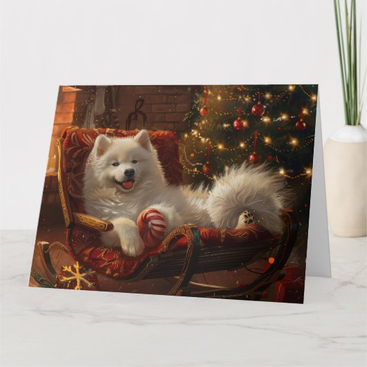Samoyed Hond Kerstfeest Kaart (Voorkant)